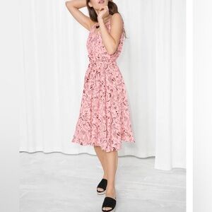 Paris Atelier & Other Stories Pink Tropical Map Print Cotton Dress Size 2